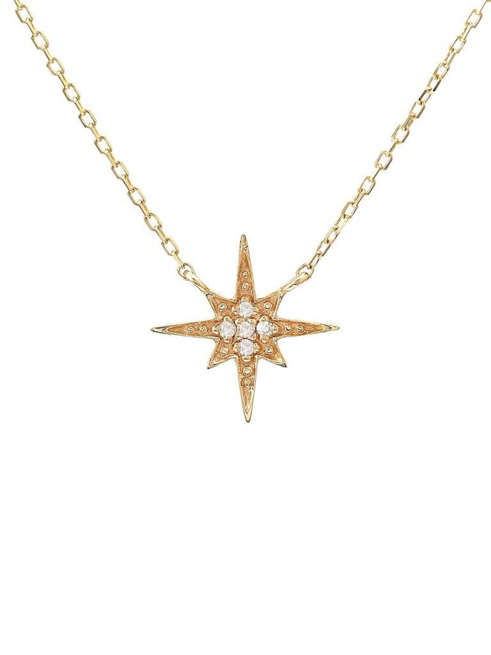 14K Real Yellow Gold Star Single Pave Diamond Necklace 16+2″